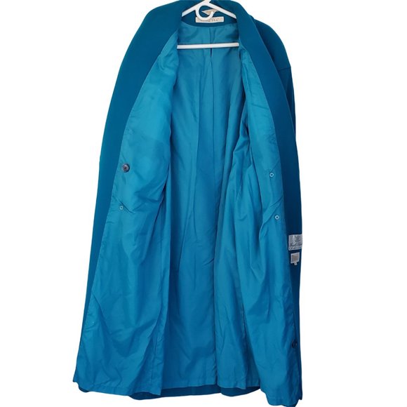 Vintage 80s Central Park Blue Wool Long Box Coat Women's 12 Lined Deep Pockets - Picture 2 of 12